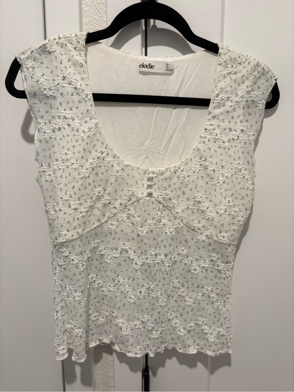 Elodie White Floral Knit Scoop Neck Top